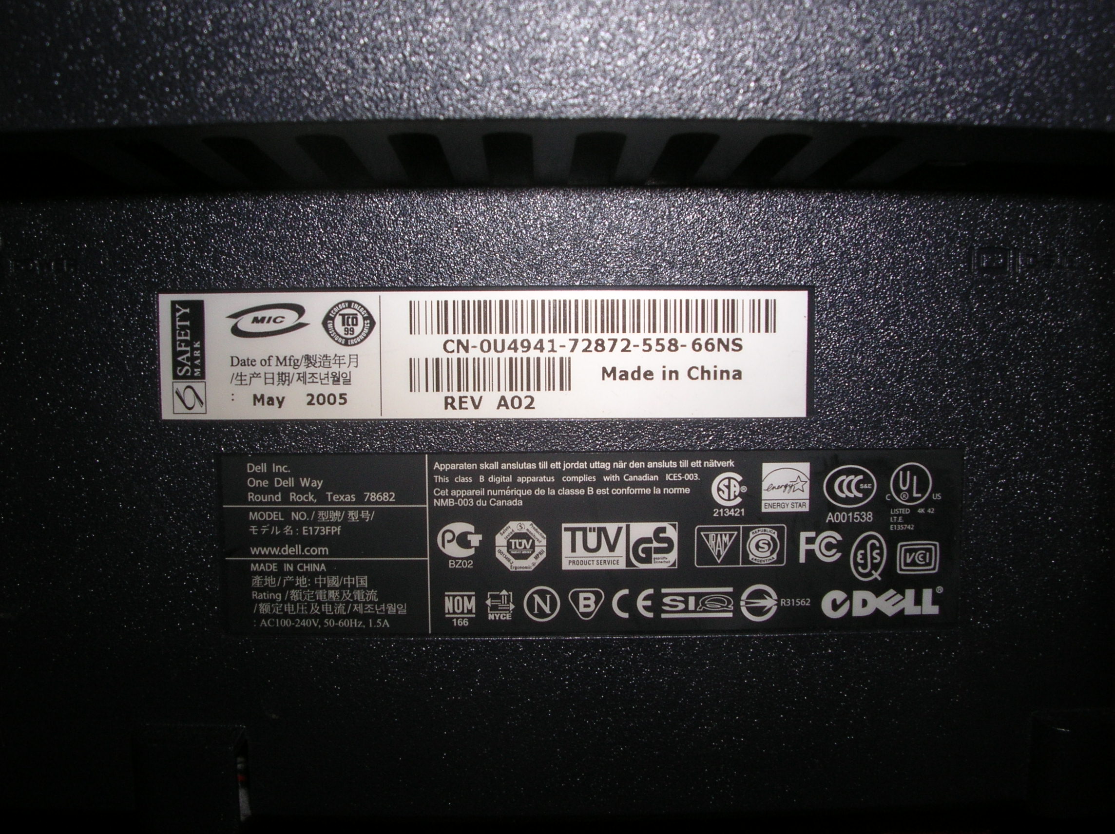 DELL E173FPF 17" LCD MONITOR - Click Image to Close